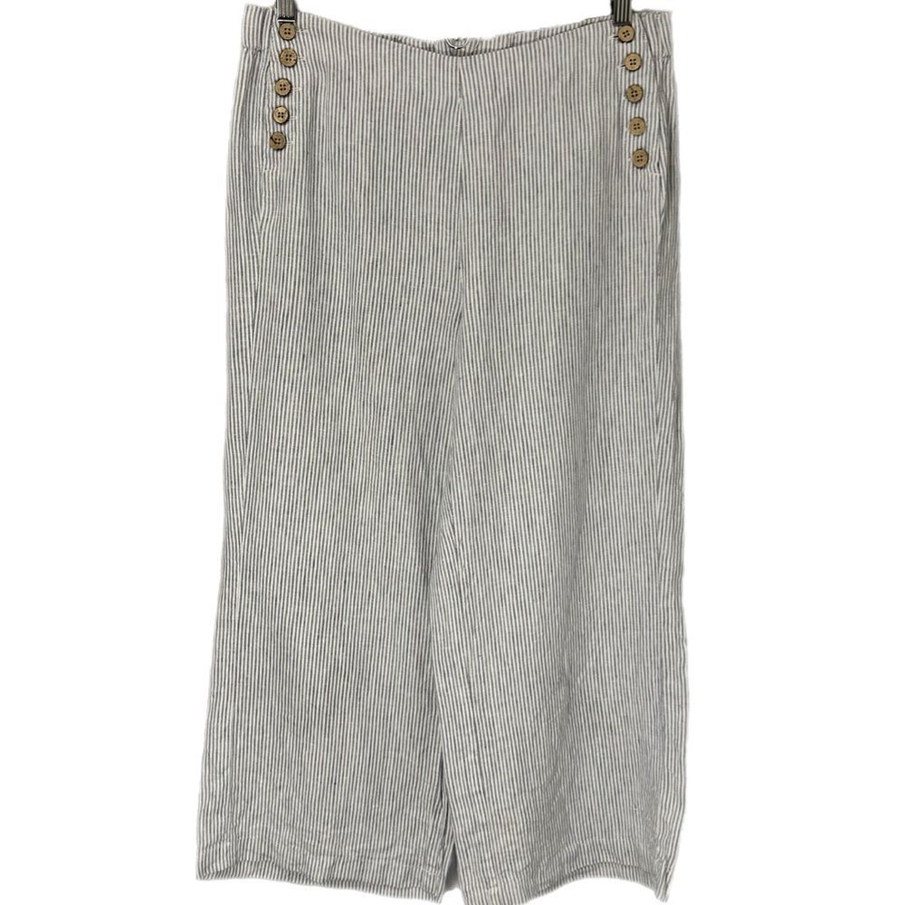 J Jill Love Linen Pants Women S 100% Linen Striped Wide Leg Sailor Buttons